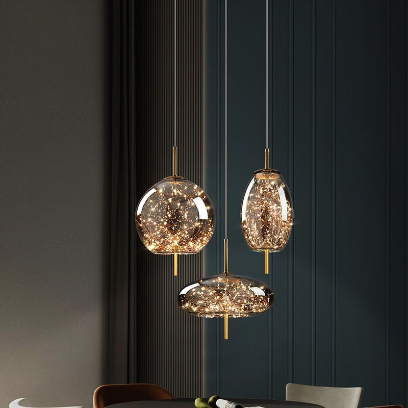 Nordic Glass Ball bedroom chandeliers for Dining Room kitchen fixture pendant lights Restaurant art Decor amber Hanging Lamp