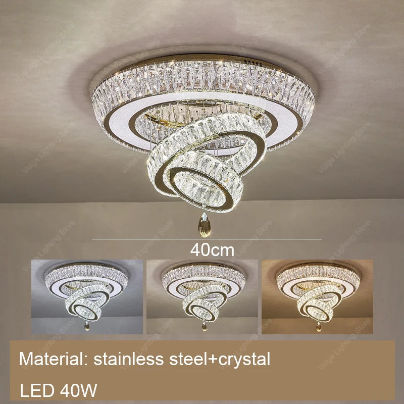 Led Stainless Steel Crystal Ceiling Light 2026 Luxury Home Decoration Round Minimalist Lampara Techo for Bedroom Living Room