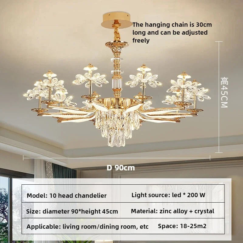 American Luxury Flower Chandelier Foyer Lustre K9 Crystal Pendant Lights French Living Dining Room Home Decor Led Lamparas Lamp