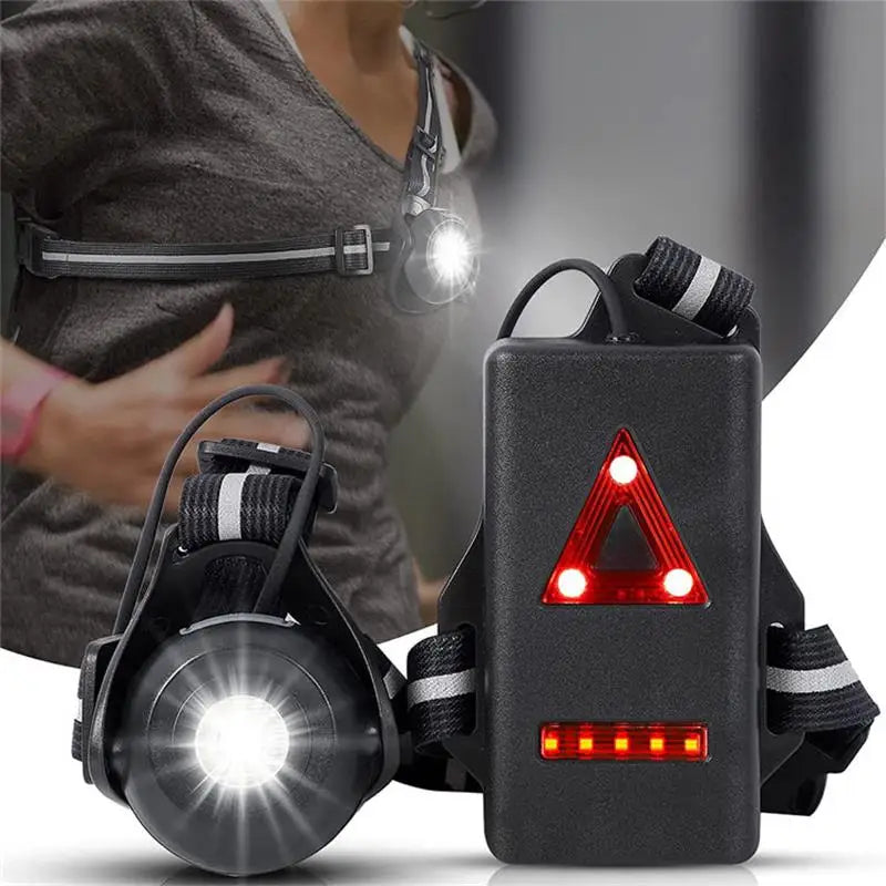 USB Rechargeable Outdoor LED Night Running Chest Light with Back Warning Lamp - Safety Gear for Jogging, Camping, Hiking & Adventure