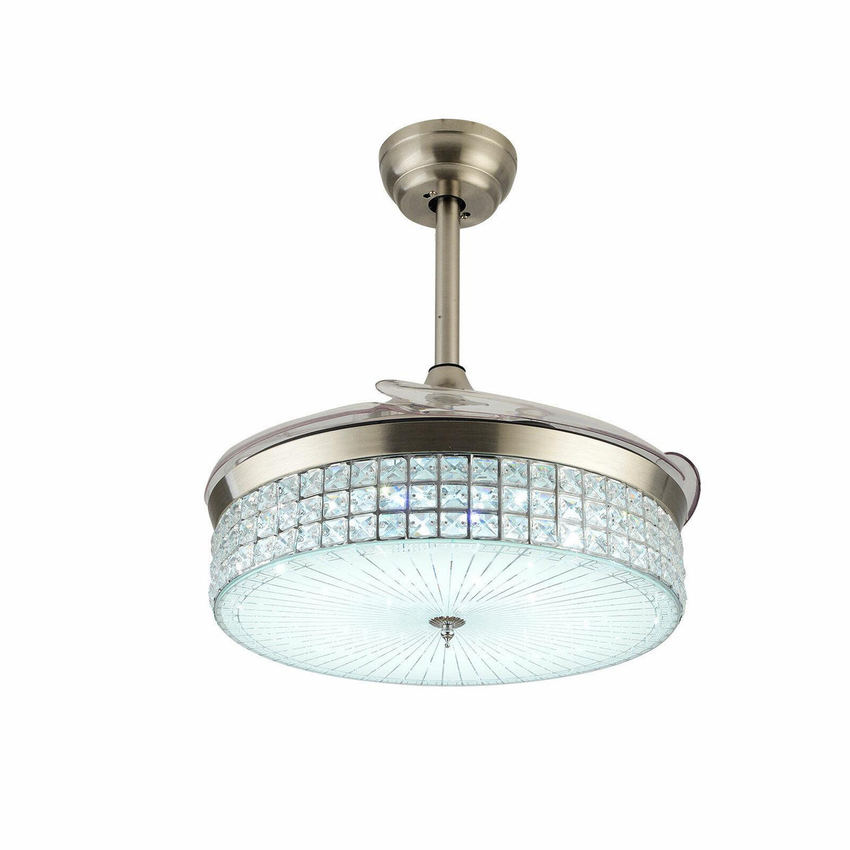 42" Retractable Ceiling Fan Light LED Invisible 3 Color Chandelier Lamp w/Remote Crystal Metal Ceiling Fan Light 107cm