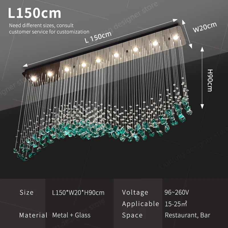 Dining Room Chandeliers Duplex Villa Hall Hanging Lamp Luxury Living Room High Ceiling Green Stone Glass LED Pendant Lights