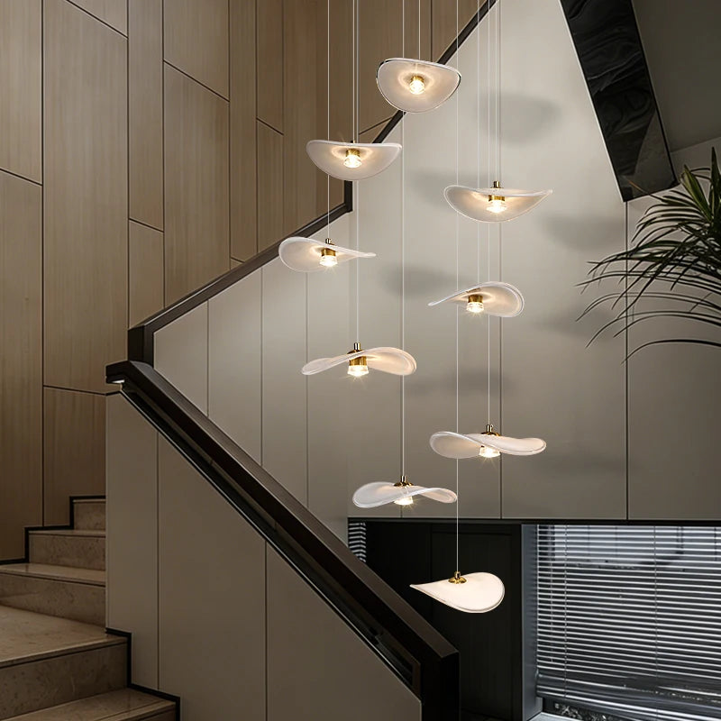 Luxury Stair Chandelier Pendant Light Lighting Duplex Loft Glass Hanging Lamp Nordic Minimalist Long Staircase Chandelier Lustre