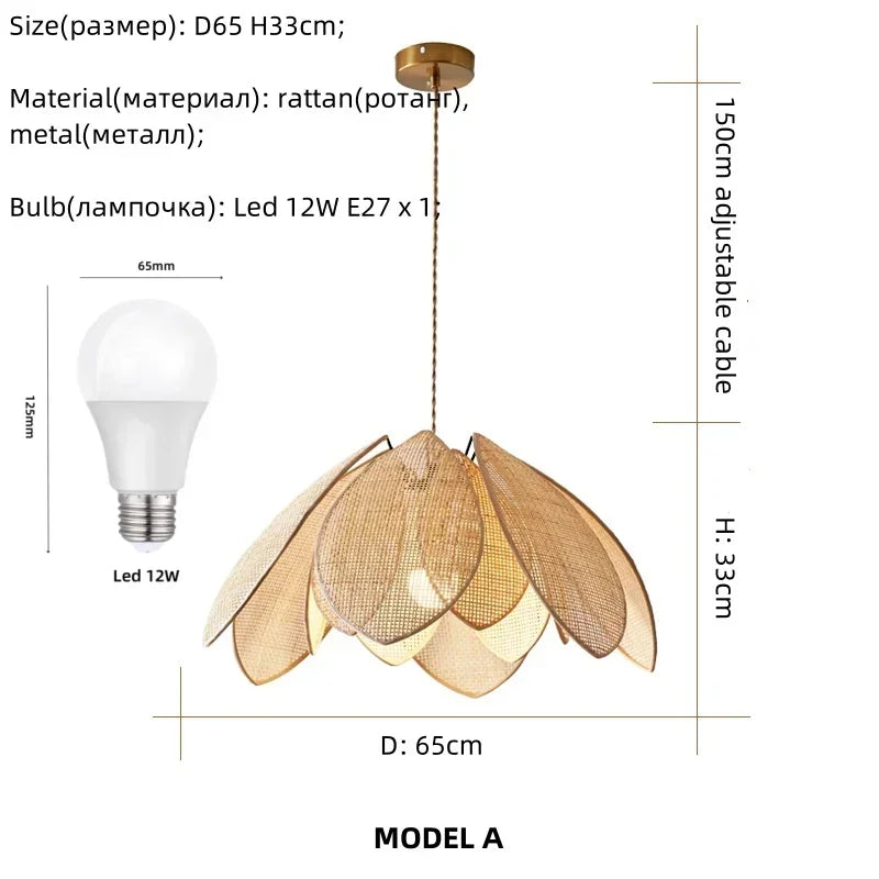 Dining Room Rattan Petal E27 Chandelier Nordic Wabi Sabi Led Pendant Lights Modern Simple Foyer Suspend Lamp Bedroom Lamparas