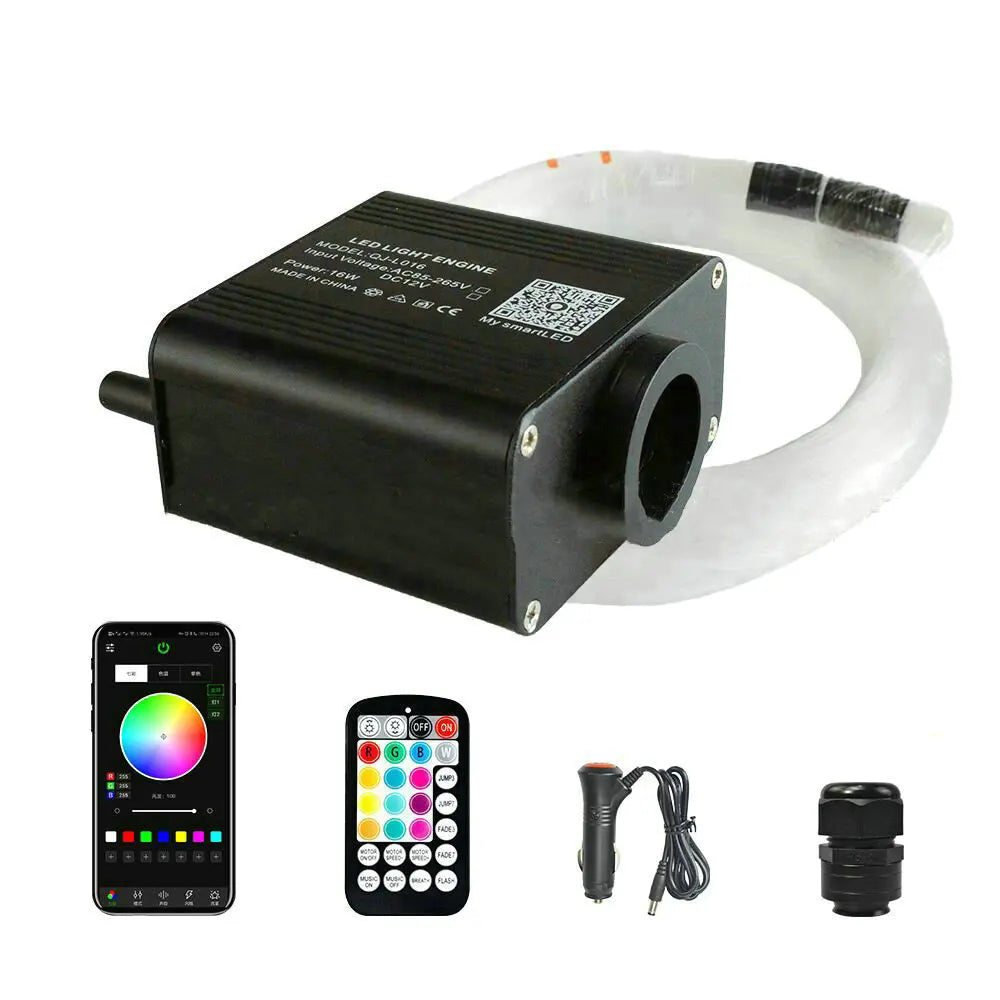 16W Twinkle Starlight Headliner Kit - RGBW Fiber Optic Star Ceiling Light for Car & Home - Bluetooth App, Remote & Music Control