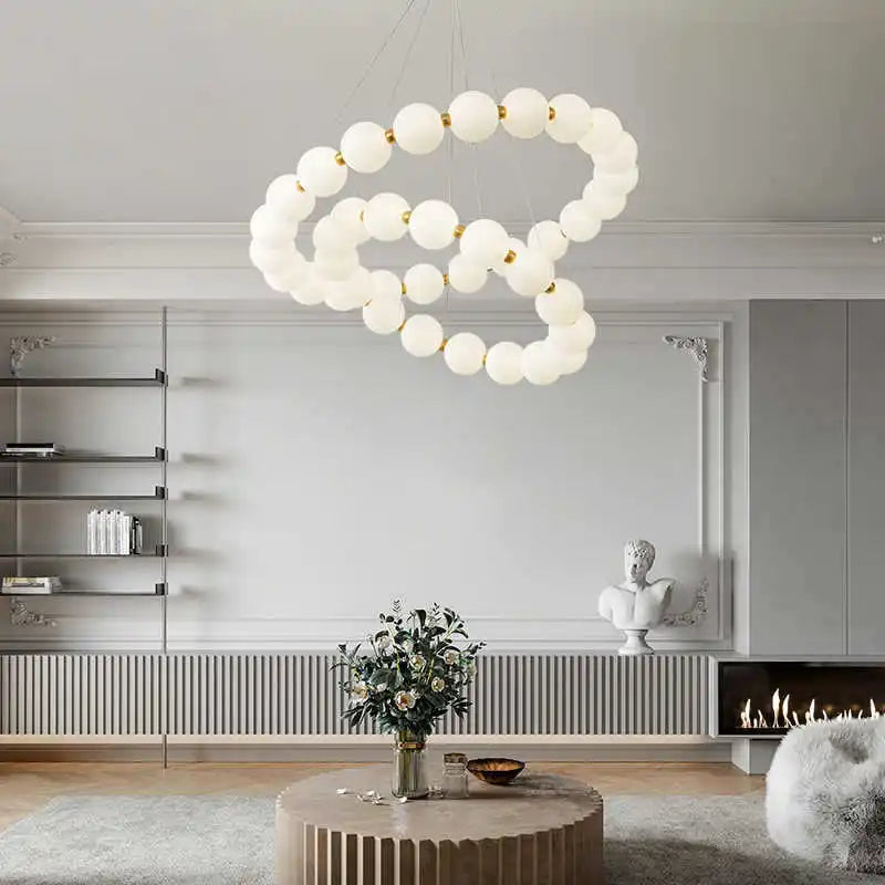 Nordic Modern Minimalist Luxury LED Chandelier Cream Pearl Circle Pendant Light Home Room Decoration for Living Dinning Bar Lamp