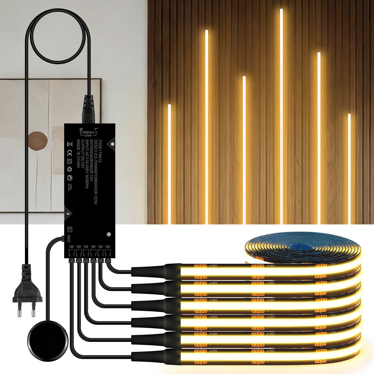 Black PCB COB LED Strip for Wooden Slats - Touch Dimmable Accent Light