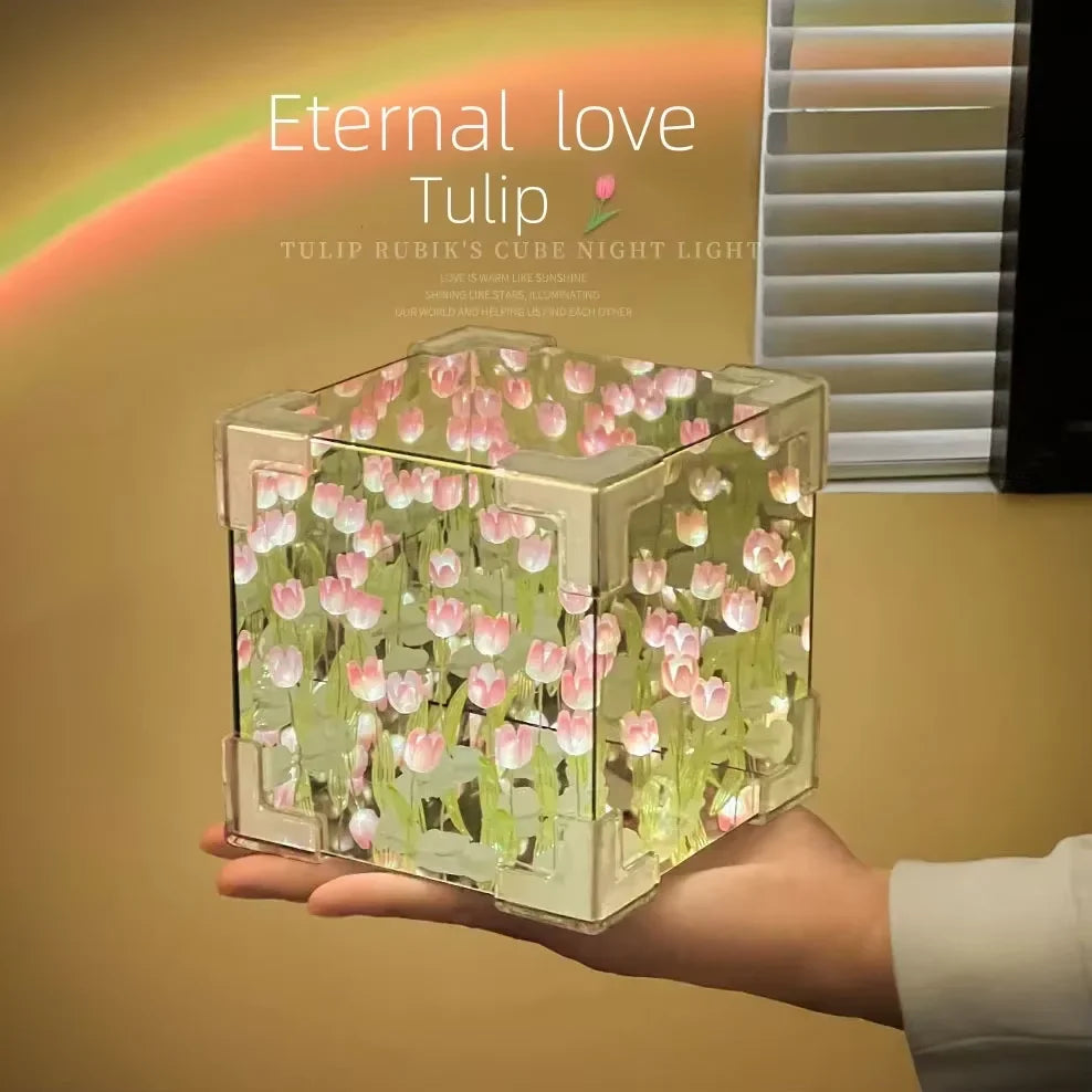 DIY Tulip Mirror Cube Night Light - Creative Infinite Flower Sea Lamp Kit