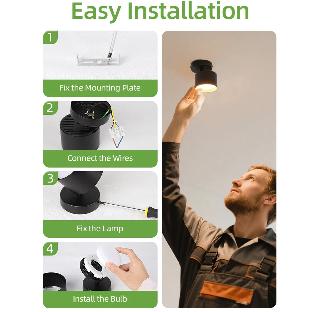 Rotatable GX53 LED Ceiling Spotlight - 350° Swivel Surface Mount Light