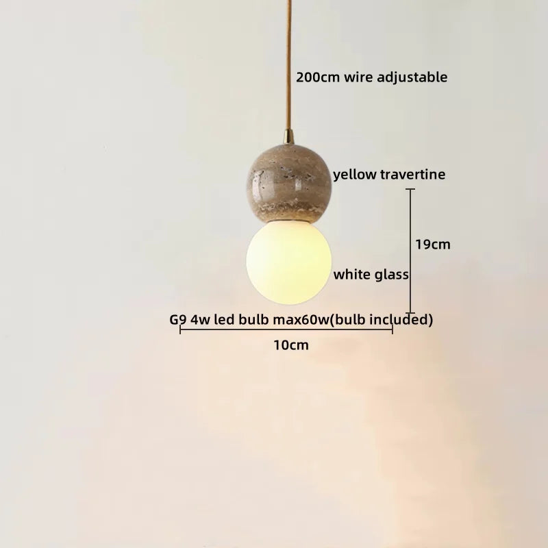 2026 New Cave Stone Pendant Light Bedroom Yellow Travertine LED Chandelier Living Dining Room Modern Hanging Lamp Decor Lighting