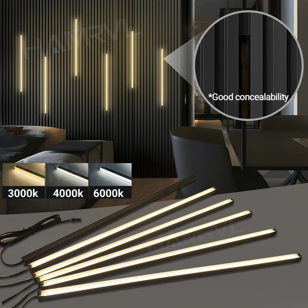 LED Strip Light for Wood Slat Wall Panel - Recessed Self-Adhesive Lighting