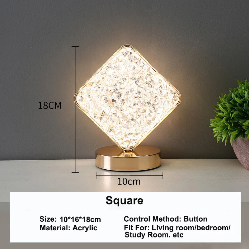 3D Moon Crystal Table Lamp - Touch Dimming USB Rechargeable Night Light for Bedroom, Girls Room Aesthetic Decor