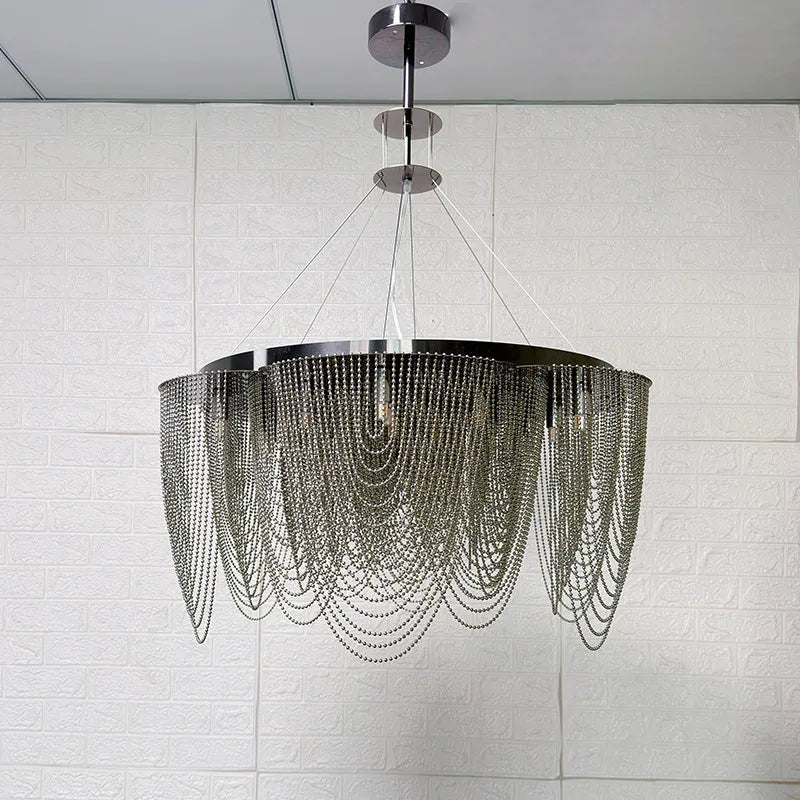 American Black Steel LED G9 Pendant Lights Living Room Silver Tassel Lamp Lustre Led Light Villa Foyer Lighting Fixtures