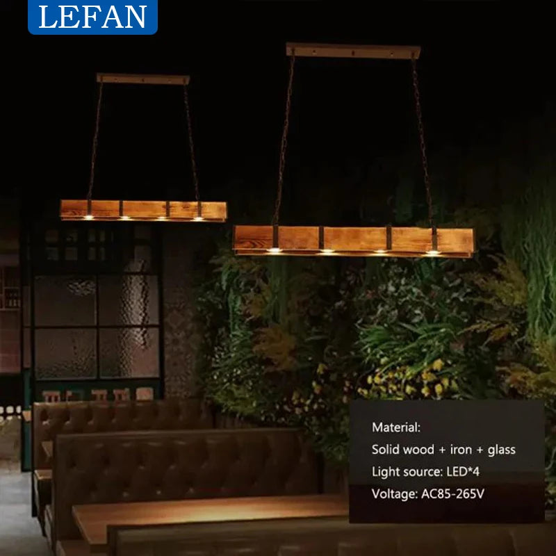 Vintage Led Pendant Light for Kitchen Dining Room Island Wooden Hanging Lamp Loft Wood Retro Ceiling Chandeliers