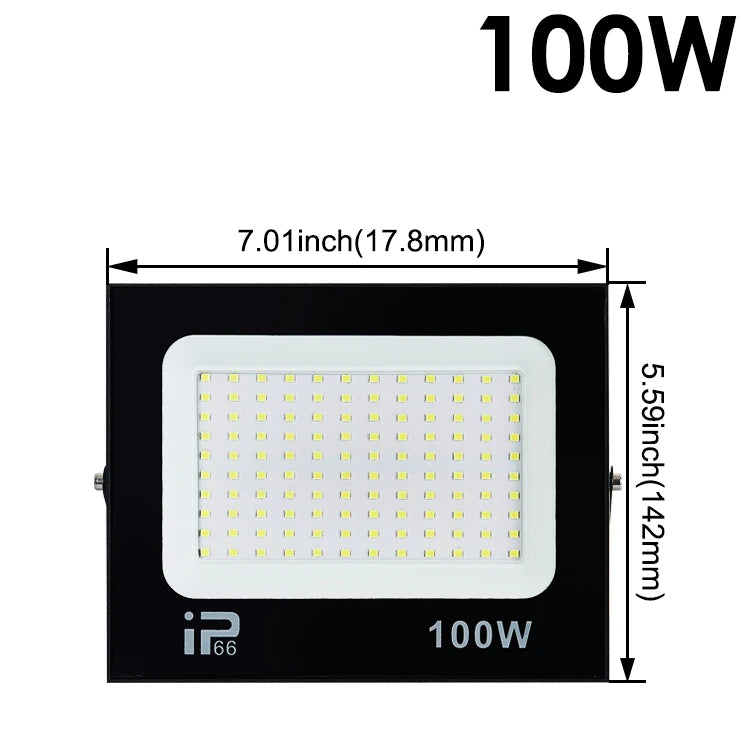 LED Flood Light Outdoor Spotlight (10W–100W) 220V - 6500K Daylight IP66 Waterproof Wall Lamp for Garage, Gym & Street