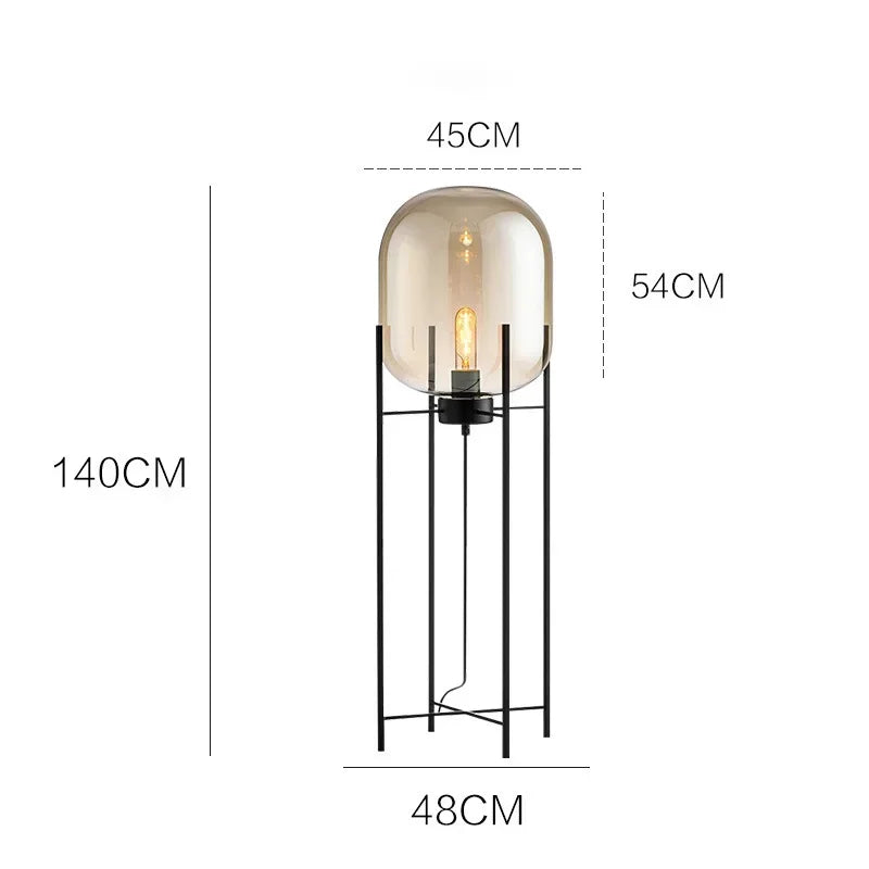 Nordic Minimalist Smoke Gray Glass Led Floor Lamp Designer Bedroom Bedside Table Light High-end Living Room Decoration Lighting