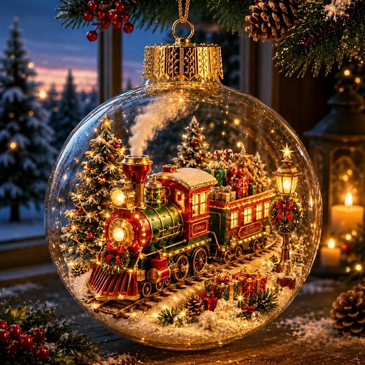 Glass Acrylic Hanging Pendant Warm Lighted Christmas Ornament Glowing Christmas Ornament Lighted Christmas Ball Ornament