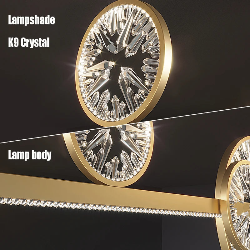 Modern Lustre Crystal Pendant Lamp for Living Room Kitchen Dining Room Bedroom Hall Circle Ring LED Chandelier Lighting Fixture