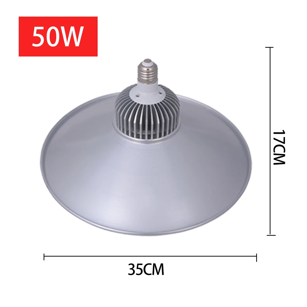 E27 LED High Bay Light (30W/50W/70W/100W) 220V - IP65 Waterproof Cold White Industrial Lighting for Workshop, Garage & Shopping Mall