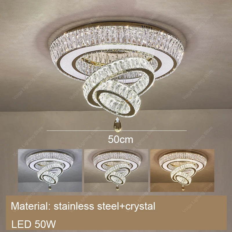 Led Stainless Steel Crystal Ceiling Light 2026 Luxury Home Decoration Round Minimalist Lampara Techo for Bedroom Living Room