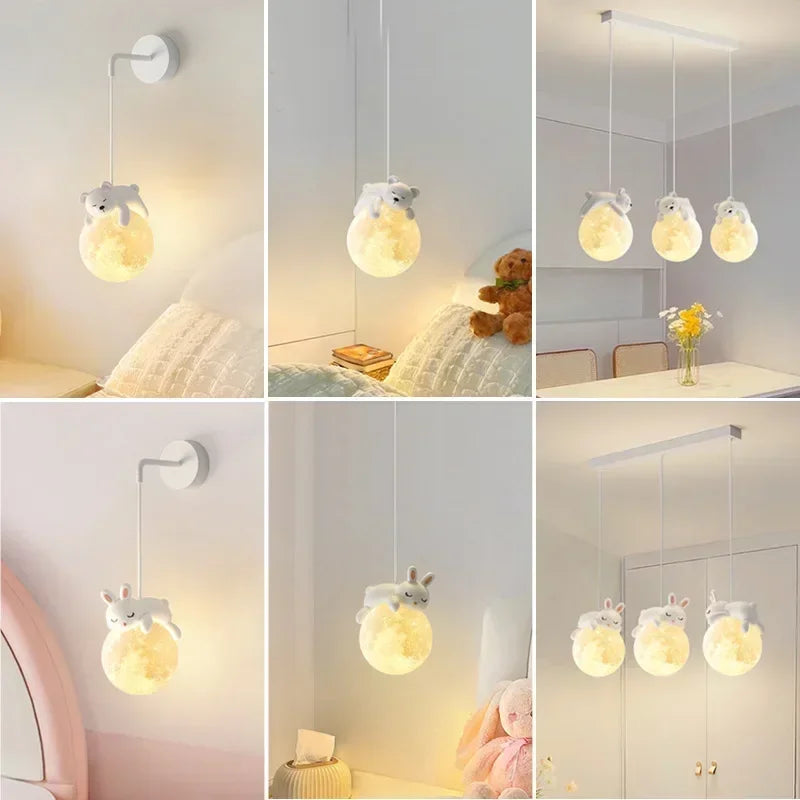 Nordic Little Bear LED Pendant Light - Minimalist Kids Chandelier Hanging Lamp