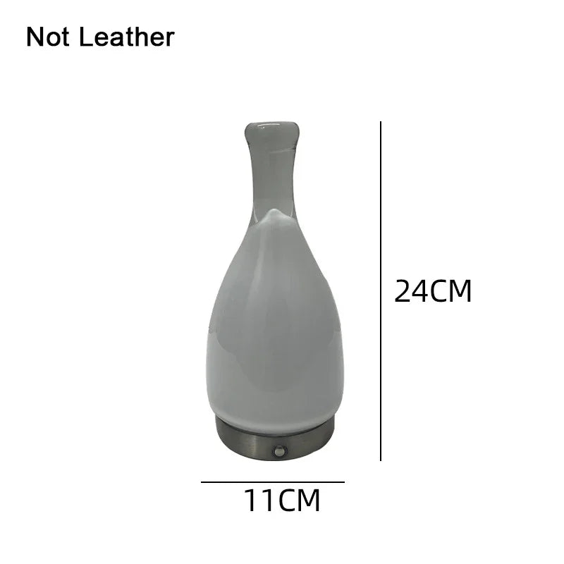 Nordic Atmosphere Creative Glass Bottle LED Table Lamp Leather Bedroom Bedside Bar Portable Outdoor Camping Light Charging Art
