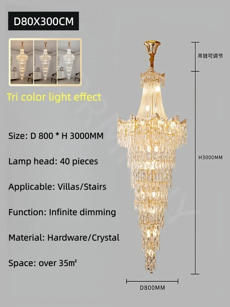 Staircase Long Chandelier Duplex Crystal Chandelier Light Luxury Villa Living Room And Lobby Light Lustre Ceiling Chandelier 