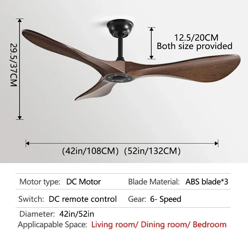 DC 35W 52Inch Ceiling Fan 3 ABS Strong Blade Restaurant Fan Support Remote Control 110V 220V Industrial Vintage Ceiling fans