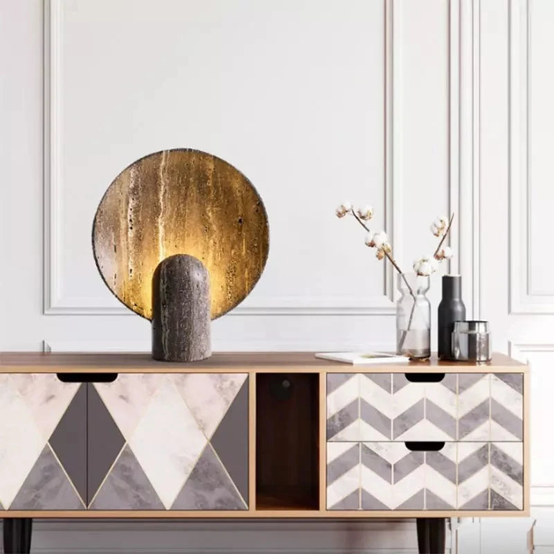 Luxury Nordic LED Desk Lamp | Dark Travertine Style Resin Light for Home Decor