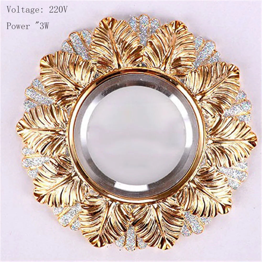 Art Decor Golden Leaf Resin LED Recessed Downlight (5W 220V) - Luxury Retro Ceiling Spotlight Fixture for Foyer, Corridor, Hallway & Hotel Decor