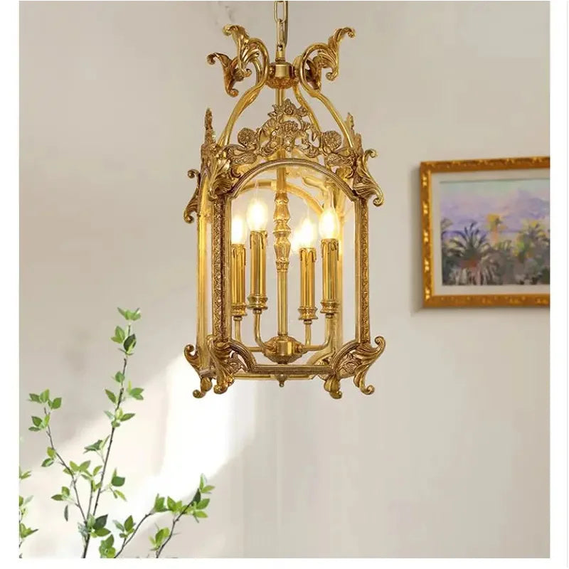 Luxury Copper Glass Corridor Aisle Restaurant Bar Shop Cylinder Solder Birdcage Chandelier Lamp D30cm H62cm Candle Hanging Light