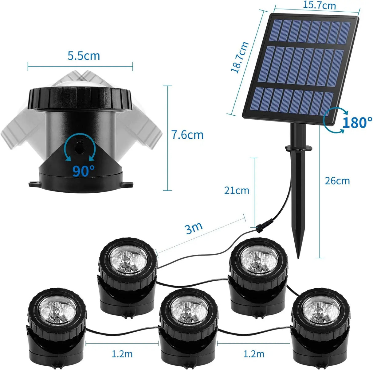 Solar Underwater RGB LED Landscape Spotlight (IP68 Waterproof) - Outdoor Solar Light for Ponds, Pools, Gardens & Aquariums