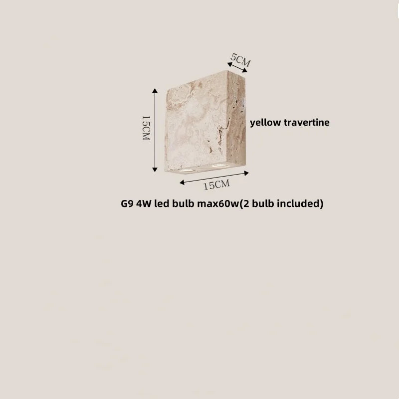 IWHD Home Decor LED Wall Light Fixture Coffee Corridor Living Room Nordic Modern Column Yellow Travertine Stone Wall Lamp Sconce