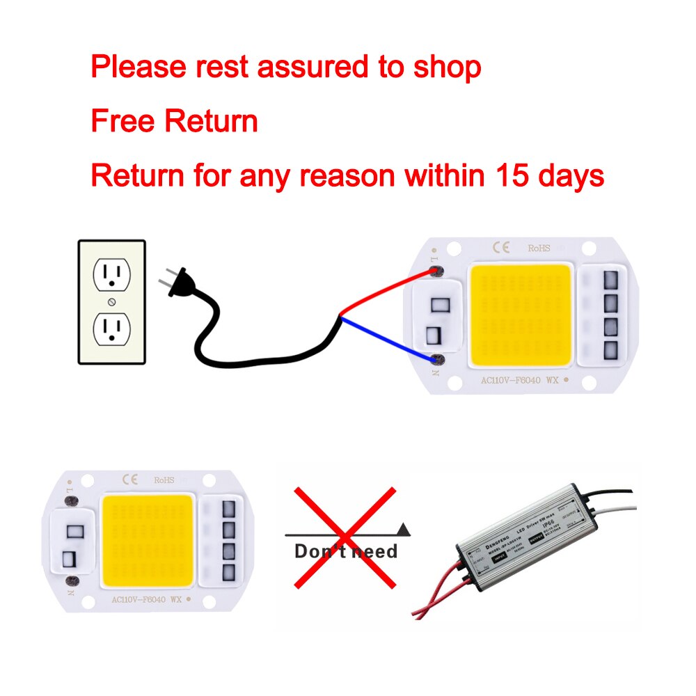 LED Chip 20W 30W 50W AC 220V Smart COB lamp Bead No Need Driver for Flood Light Spotlight Lampada Outdoor Chip Lamp DIY Lighting