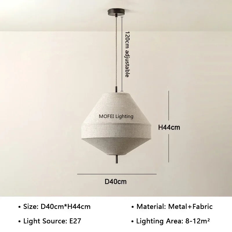 Wabi Sabi Fabric Pendant Light Japanese White Cloth Chandelier Nordic Restaurant Dining Room Home Decor Lantern Hanging Light