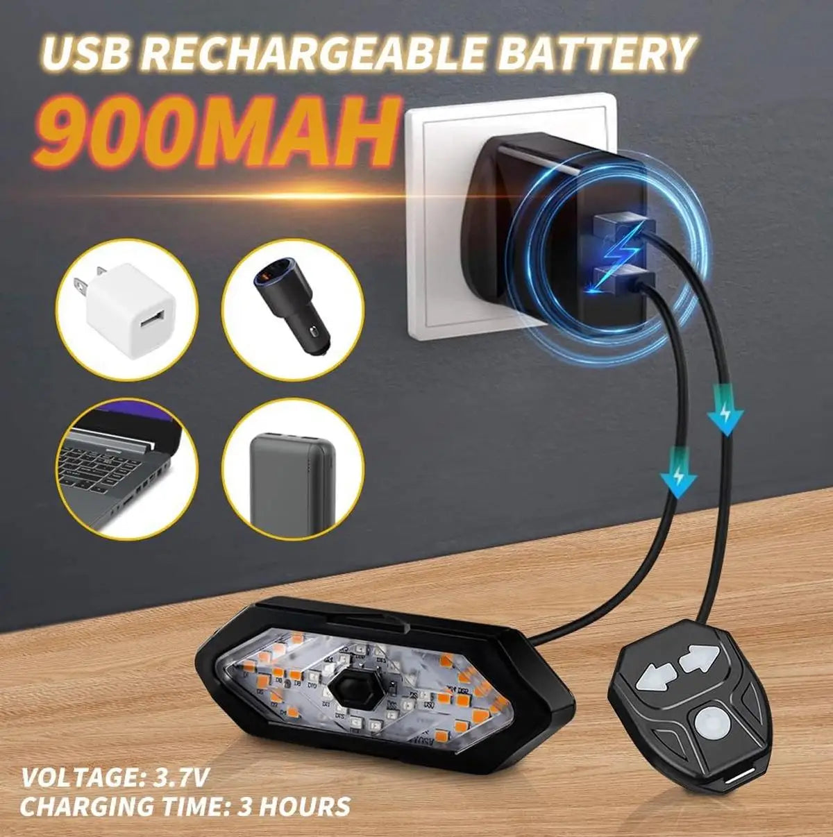 Wireless Turn Signal Bike Tail Light - Type-C Rechargeable Bicycle Warning Light