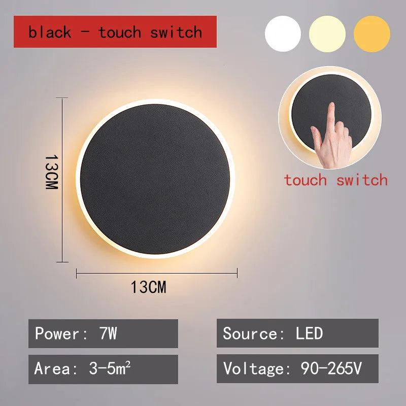 Modern Minimalist Round LED Wall Lamp - Touch Switch & Motion Sensor Porch Light