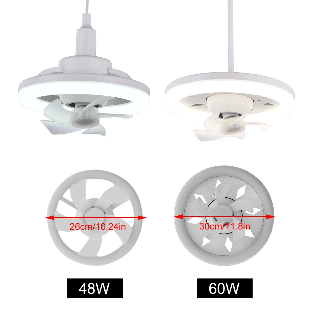 LED Fan Light 360° Rotation Ceiling Lamp E27 Ventilator 48/60W Lamp Remote Control Cooling Fan Dimming Lighting for Living Room