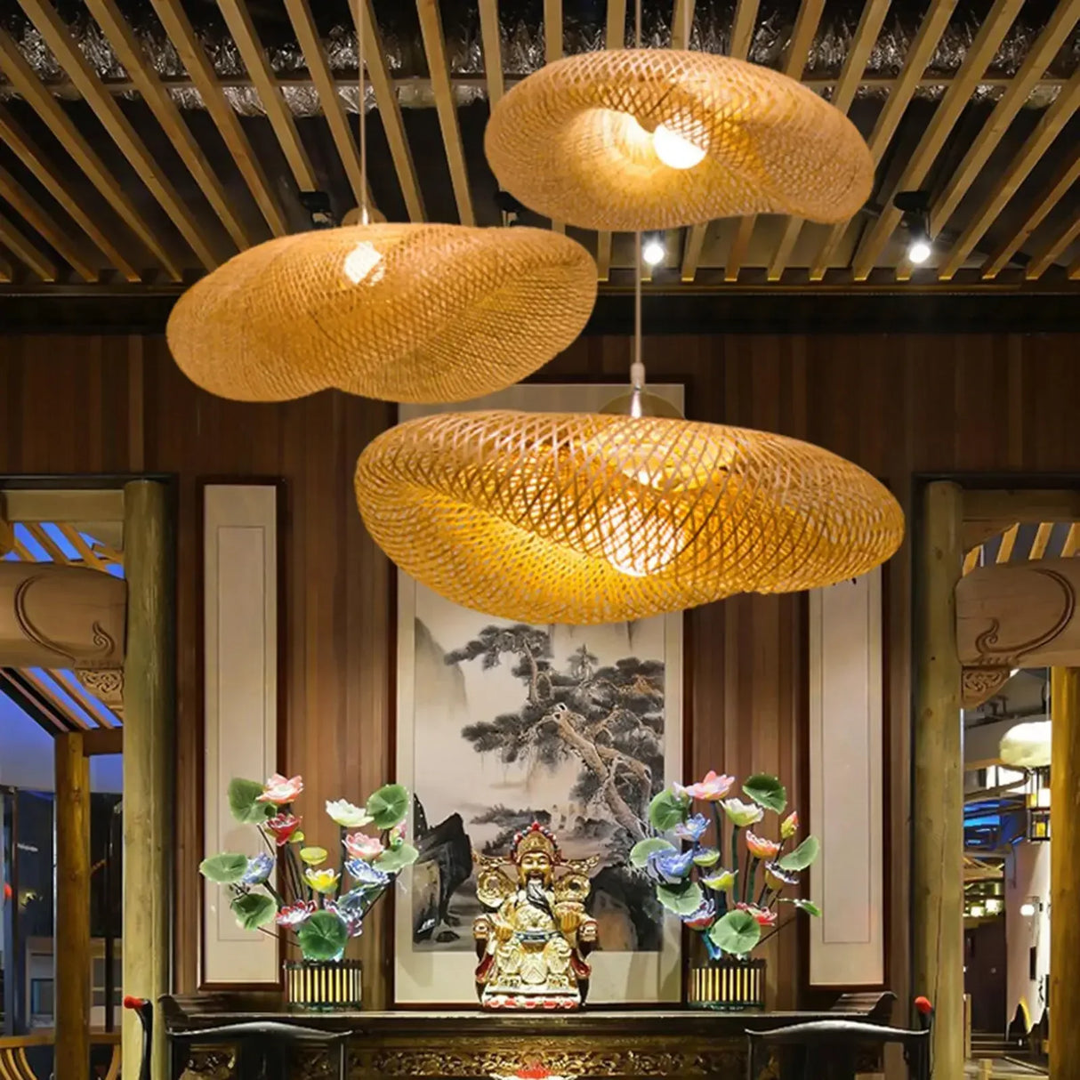 Handmade Bamboo Weaving LED Pendant - Vintage Rattan Hanging Chandelier