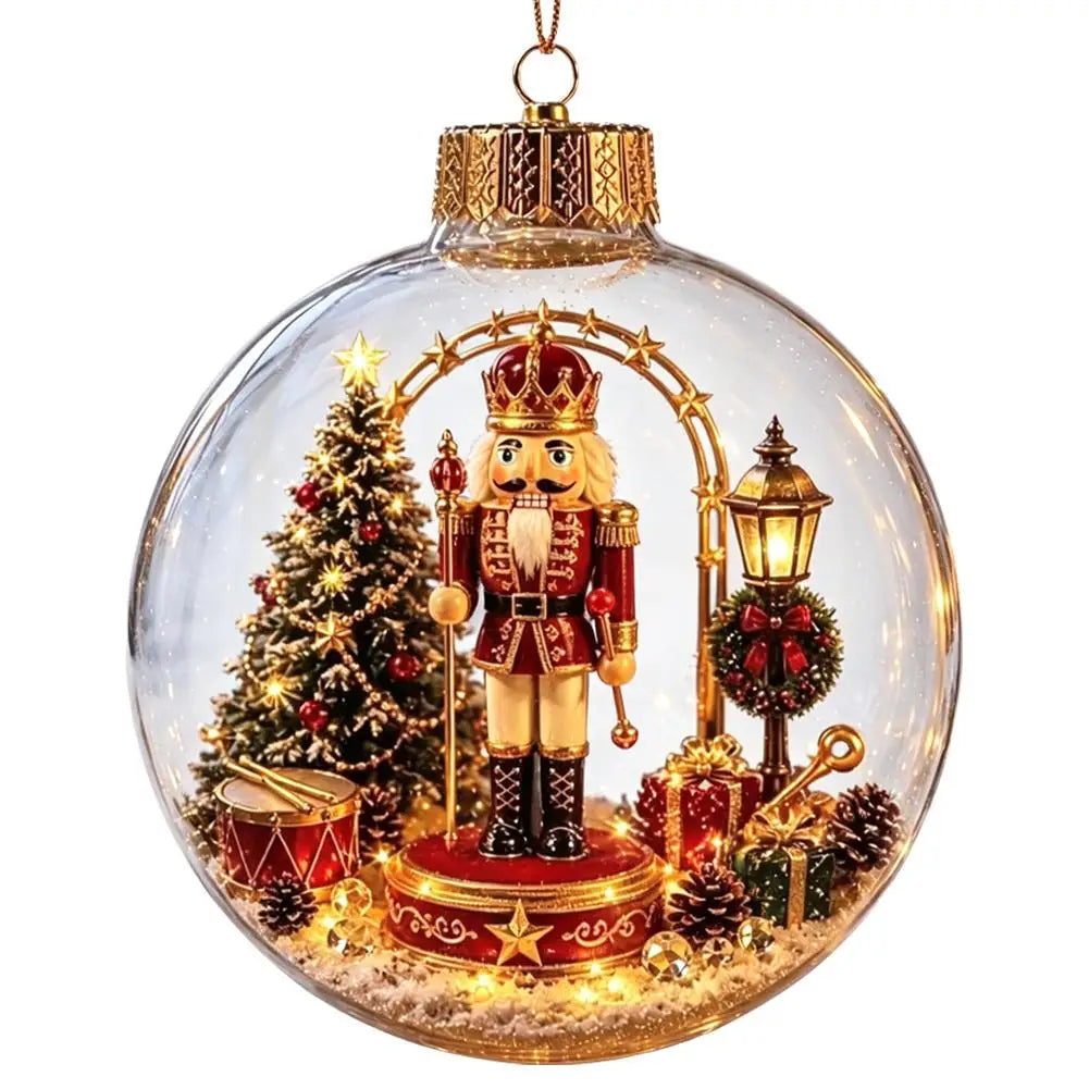 8cm Light Up Christmas Ball Ornament Plastic Transparent Hanging Pendant Warm LED Light Inside Scene Decor for Xmas Tree