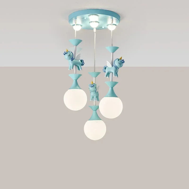 Children's Room Bedroom Pendant Light Eye Protection Cartoon LED Carousel Creative Pink Decoration Room Pendant Light
