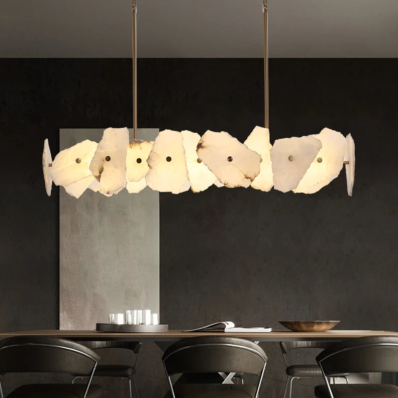 High Quality Copper LED Pendant Lights Natural Marble Dining Room Kitchen Hanging Lamp Creative Unique Art Deco Home Ceiling
