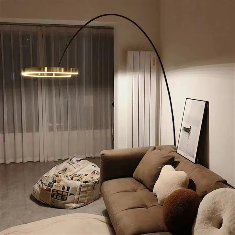 Italian arc floor lamp gold black LED Fishing ring Light Creative Loft Living Room Bedroom Sofa Corner dinner Standing Lamp