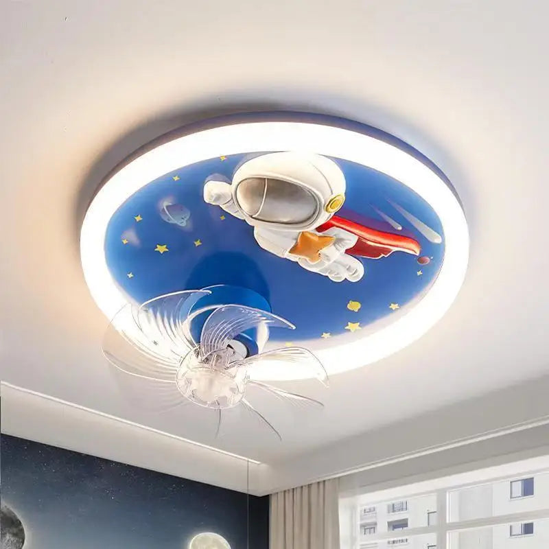 Full spectrum eye protection children's fan LED ceiling light for male and female bedrooms cartoon moon astronaut ceiling light