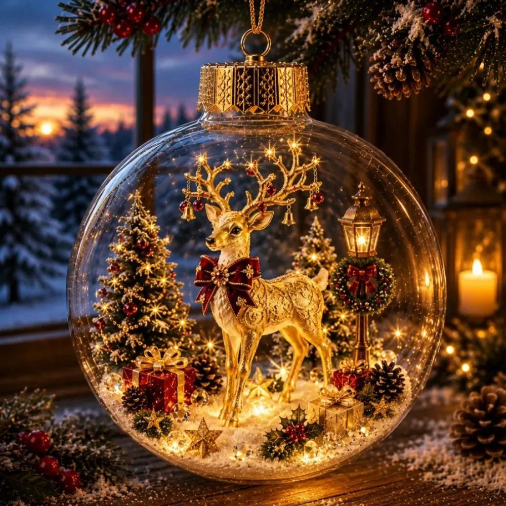 Transparent Lighted Christmas Ball Ornament Acrylic Plastic Clear Christmas Bauble Ornament Exquisite Cartoon Style