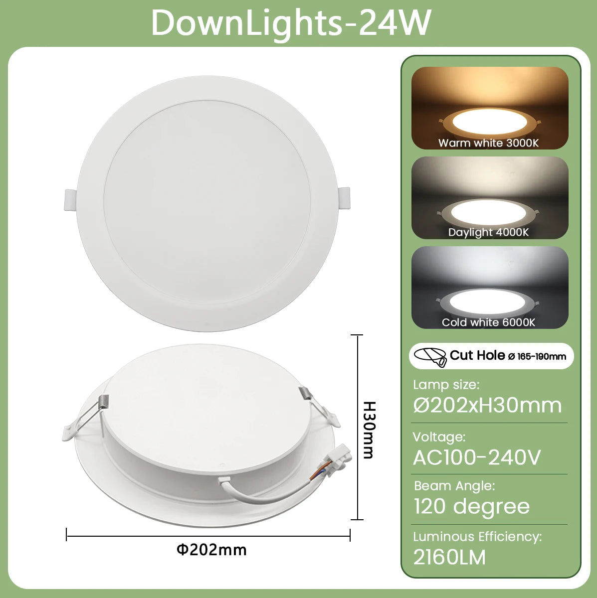 1-10PCS Recessed Round LED Downlight - 120V 220V Dual-Voltage Slim Panel Light