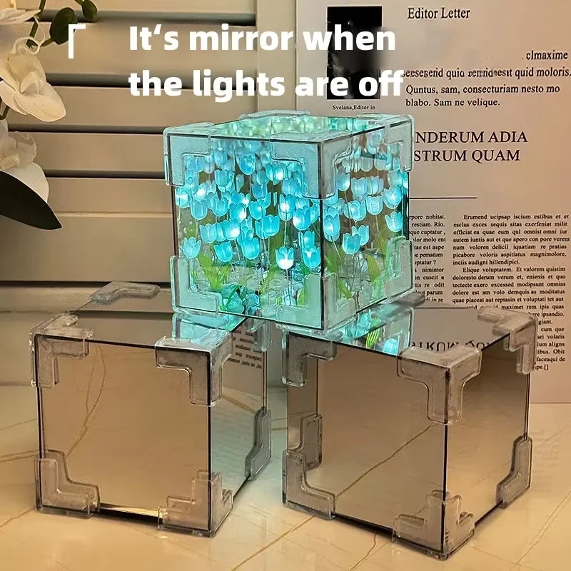 DIY Tulip Mirror Cube Night Light - Creative Infinite Flower Sea Lamp Kit