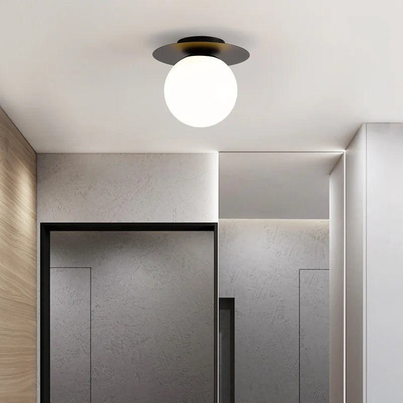 ln door LED Ceiling Lamp for Modern Glass Ball Black Gold LED Ceiling Lights Chandelier Lighting for Home Balcony Light Fixtures
