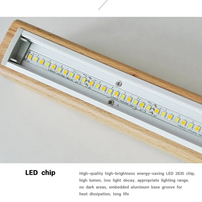 Nordic Long Wood Strip LED Pendant Light Dining Table Lamp Light Suspension Chandelier for Living Dining Room Lighting Fixture