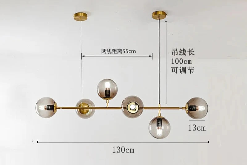 Modern Globe Linear Chandelier 6 Light Milk Glass Chandeliers Pendant Light Fixture Mid Century Sputnik Island Lights